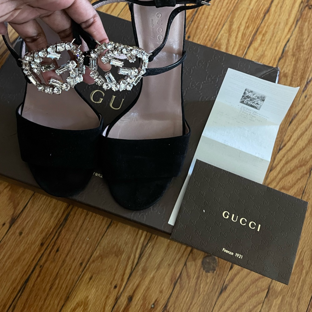 Black Gucci crystal GG heels